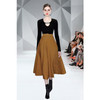 Autumn Winter Long-sleeved Hollow Chain Knit Top + Large Swing Skirt Suit (Color:Dark Brown Size:S)