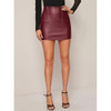 Skinny Sexy Zipper PU Leather Half Skirt (Color:Maroon Red Size:M)