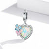 S925 Sterling Silver Butterfly Heart Colorful Opal Pendant DIY Bracelet Necklace Accessories