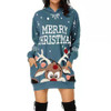 Women Christmas Elk Print Long Sleeve Sweatshirt Dress (Color:Blue Size:XXL)