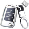 TPU One-piece Electroplating Opening Full Coverage Car Key Case with Key Ring for Volkswagen Golf / Tiguan L / Touran L / Lavida PLUS / Teramont / Lamando / T-ROC / SPORTSVAN / T-Cross (Silver)