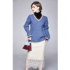Autumn Winter Fake Two Loose Knitted Sweaters + Two-sided Wear Skirt Suit (Color:Royal Blue Size:Free Size)