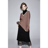 Autumn Winter Fake Two Loose Knitted Sweaters + Two-sided Wear Skirt Suit (Color:Coffee Size:Free Size)