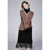 Autumn Winter Fake Two Loose Knitted Sweaters + Two-sided Wear Skirt Suit (Color:Coffee Size:Free Size)