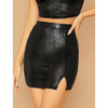 Skinny Sexy Split PU Leather Half Skirt (Color:Black Size:M)