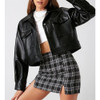 Loose Casual Long Sleeve Short PU Leather Jacket For Ladies (Color:Black Size:S)