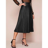 Pleated PU Leather Skirt For Ladies (Color:Black Size:M)