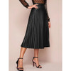 Pleated PU Leather Skirt For Ladies (Color:Black Size:S)