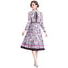 Early Spring Long-sleeved Lapel Printed Big Swing Dress (Color:Light Purple Size:M)