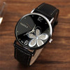 YAZOLE Ladies OL Style Four-leaf Clover Pattern Quartz Watch(338 black plate gold flower black belt)