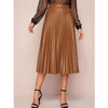 Pleated PU Leather Skirt For Ladies (Color:Khaki Size:M)