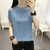Round Neck Bright Silk Short Sleeve (Color:Blue Size:S)