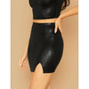 Skinny Sexy Split PU Leather Half Skirt (Color:Black Size:L)