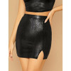 Skinny Sexy Split PU Leather Half Skirt (Color:Black Size:L)