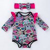 Halloween Long-sleeved Skull Print Childrens Clothing Infant Baby Clothes One-piece Clothing (Color:Pink Size:66)