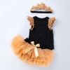 Three-piece Black Sleeveless Winged Romper With Mesh Bottom Pants Skirt (Color:Black Size:66)