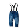 Children Long-sleeved Shirt + Denim Suspenders And Trousers Two-piece Suit (Color:Blue Size:110)