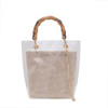 Ladies PVC Transparent Jelly Bag Bamboo Hand-Carry Picture Mother Bag(White)