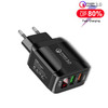 F002C QC3.0 USB + USB 2.0 Fast Charger with LED Digital Display for Mobile Phones and Tablets, EU Plug(Black)
