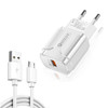 LZ-023 18W QC 3.0 USB Portable Travel Charger + 3A USB to Micro USB Data Cable, EU Plug(White)