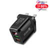 F002C QC3.0 USB + USB 2.0 Fast Charger with LED Digital Display for Mobile Phones and Tablets, UK Plug(Black)