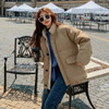 Women Loose Short Stand-up Collar Down Jacket (Color:Khaki Size:L)