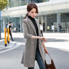 Suit Tie Waistband Waist Slit Windbreaker Trench Coat Long Cardigan Jacket (Color:Grey Size:XXL)