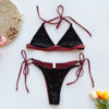 Women Solid Color Sequin Split Bikini Swimsuit (Color:Brown Size:M)