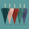 16 Bone Plain Straight Umbrella Small Fresh Long Handle Umbrella(Wood Handle Mint Green)