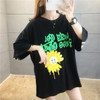 Loose Little Zou Ju Short Sleeve Casual T Shirt Women (Color:Black Size:XL)