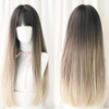 Gradient Color Long Straight Hair Wig Female Chemical Fiber Headgear Simulation Hair(Milk Tea Gradient 65CM)