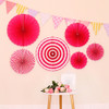 2 Packs  Birthday Party Wedding Color Three-Dimensional Folding Fan Round Paper Fan Garland Ornaments(Rose Red)