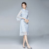 Fashion Lace Ruffled Sleeve Mid-length Dress (Color:Baby Blue Size:XL)