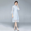 Fashion Lace Ruffled Sleeve Mid-length Dress (Color:Baby Blue Size:XL)