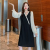 Hepburn Style French Waist Loose Chiffon Dress (Color:Black Apricot Size:XXXXL)