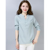 Women Fashion Loose Long Sleeve Striped Shirt (Color:Blue Size:M)