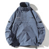 Letters Printed Stand Collar Pullover Coat Loose Casual Jacket for Men (Color:Grey Blue Size:XXXL)