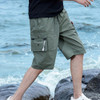 Summer Cotton Solid Color Loose Casual Cargo Shorts for Men (Color:Army Green Size:XXXXXXXXL)