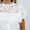 Cotton Linen Lace Hollow T-shirt Geometric Stitching Short Sleeves (Color:White Size:M)