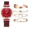 Ladies Magnet Buckle Watch Casual Flower Dial Watch Alloy Mesh Quartz Watch(Red+Bracelet)