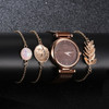 Ladies Magnet Buckle Watch Casual Flower Dial Watch Alloy Mesh Quartz Watch(Brown+No.2 Bracelet)