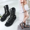 Ladies Open Toe Back Zip High-Top Sandals Flat Roman Style Sandals, Size: 37(Black)