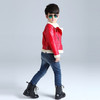 Solid Color Lapel Leather Jacket, Style: Plus Velvet (Color:Red Size:140)
