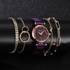 Ladies Magnet Buckle Watch Casual Flower Dial Watch Alloy Mesh Quartz Watch(Purple+No.1 Bracelet)