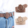 Casual Needleless Round Buckle Wide  PU Leather Belt for Women, Belt Length:103cm(Pink)