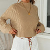 Autumn And Winter Loose Sexy All-match Round Neck Long Sleeve Sweater (Color:Khaki Size:M)