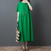 Summer Round Neck Button Ramie Mid-length Loose Dress for Women (Color:Green Size:XL)