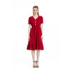 V-neck Solid Color Short Sleeve Hepburn Dress (Color:Red Wine Size:XL)