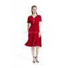 V-neck Solid Color Short Sleeve Hepburn Dress (Color:Red Wine Size:XL)