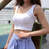 Summer Cotton Short Low Round Collar Slim Sleeveless Crop Top Bottoming Camisole for Ladies (Color:White Size:XL)
